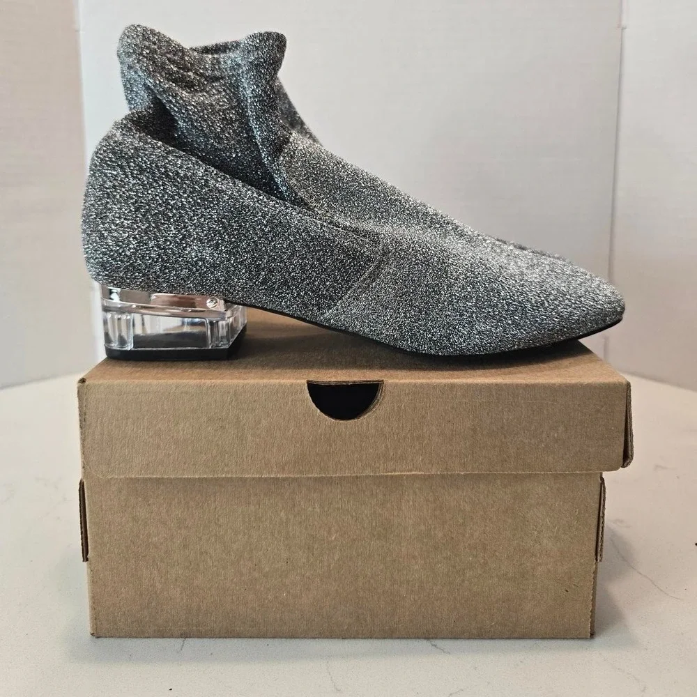 Nine West URAZZA Fabric Ankle Boot Pewter Clear Heel Silver Women's -8 US